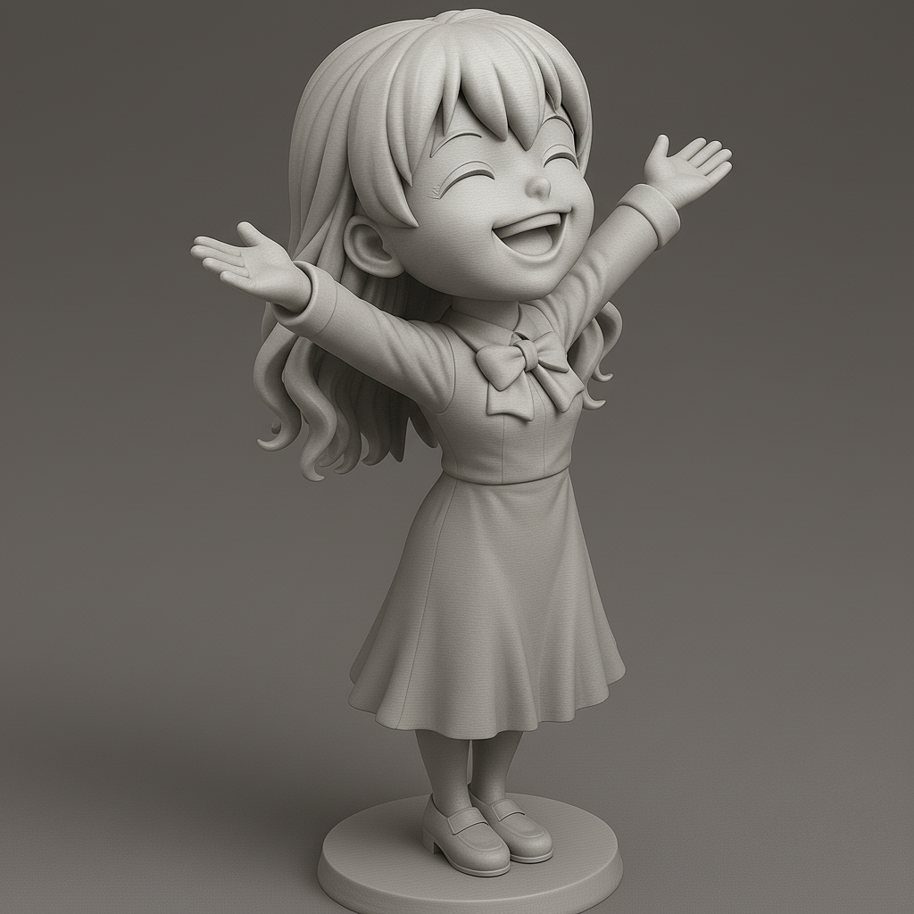 silhouette 3d printer maker-3d portrait printing_Joyful Girl Figurine for 3D Printing