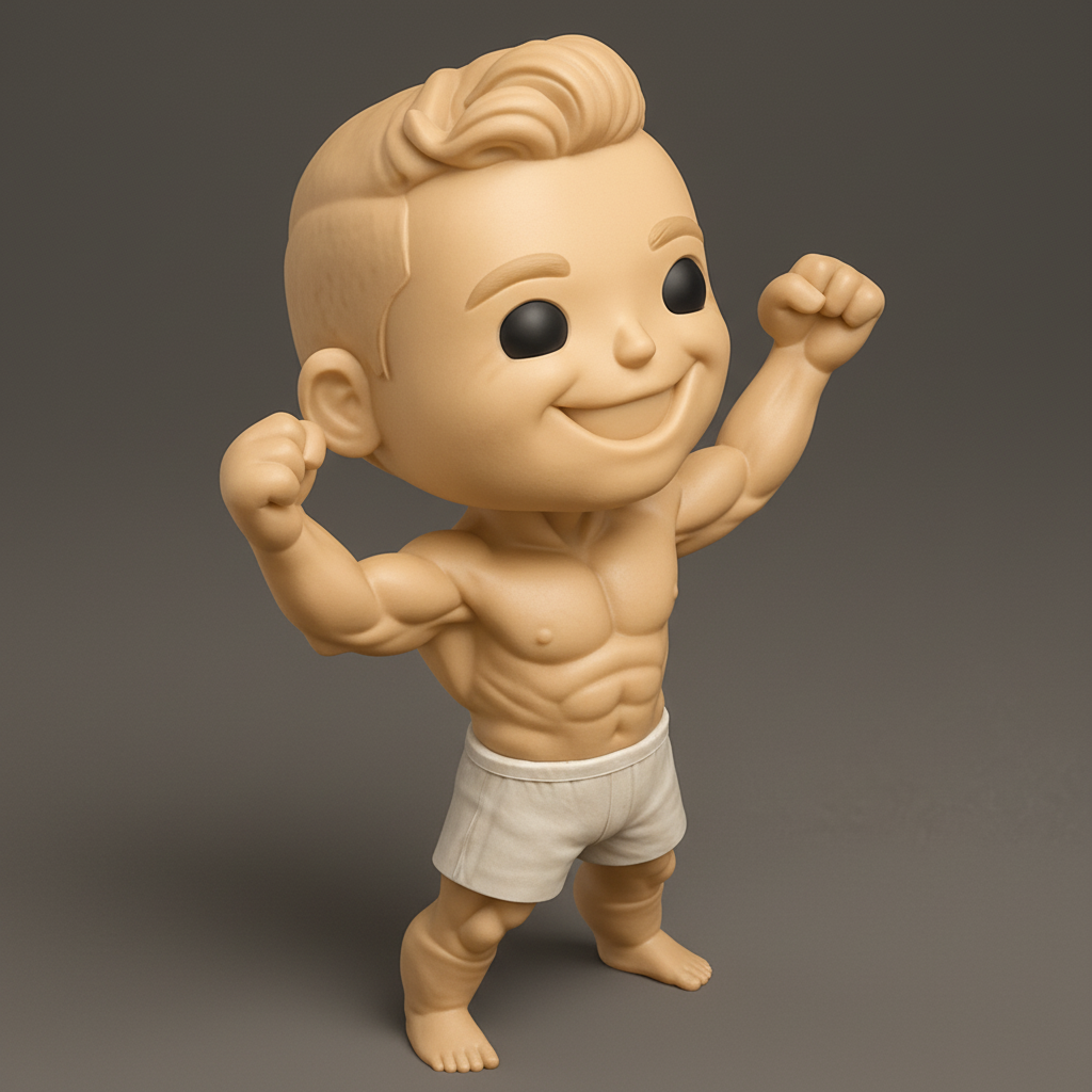 face to 3d model ai-3D portrait printing from photo_Flexing Chibi Bodybuilder Funko-Style Figurine