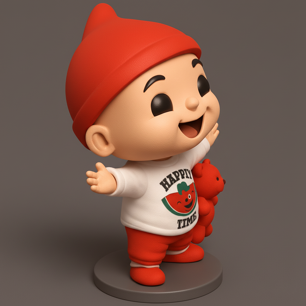 face to 3d model ai-3D portrait printing from photo_Joyful Chibi Figurine: Watermelon Pal & Red Bear