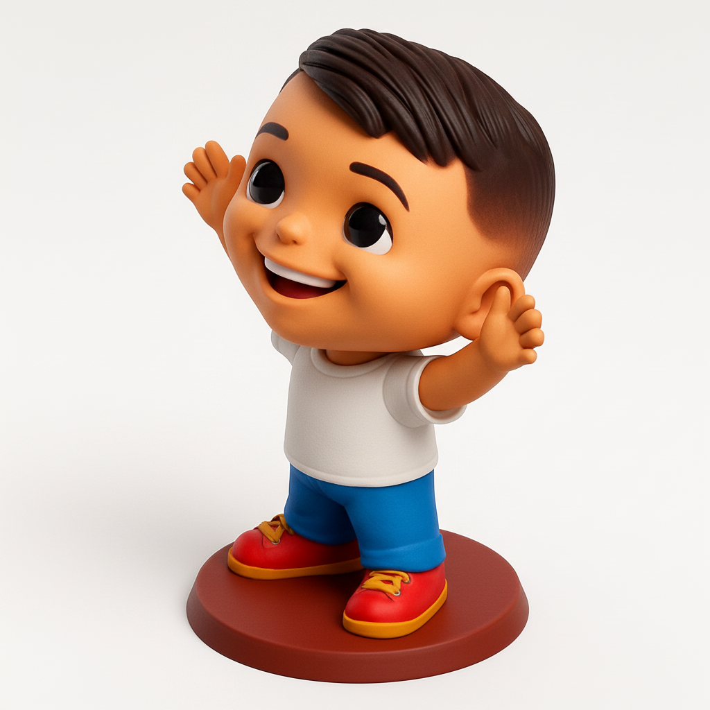 face to 3d model ai-3D portrait printing from photo_Happy Waving Boy Character - Bring Joy to Your Desk!