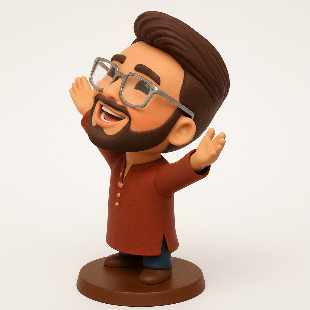 face anatomy 3d model-create 3d face model from photo_Joyful Welcome Figurine: Bearded Man Waving Arms