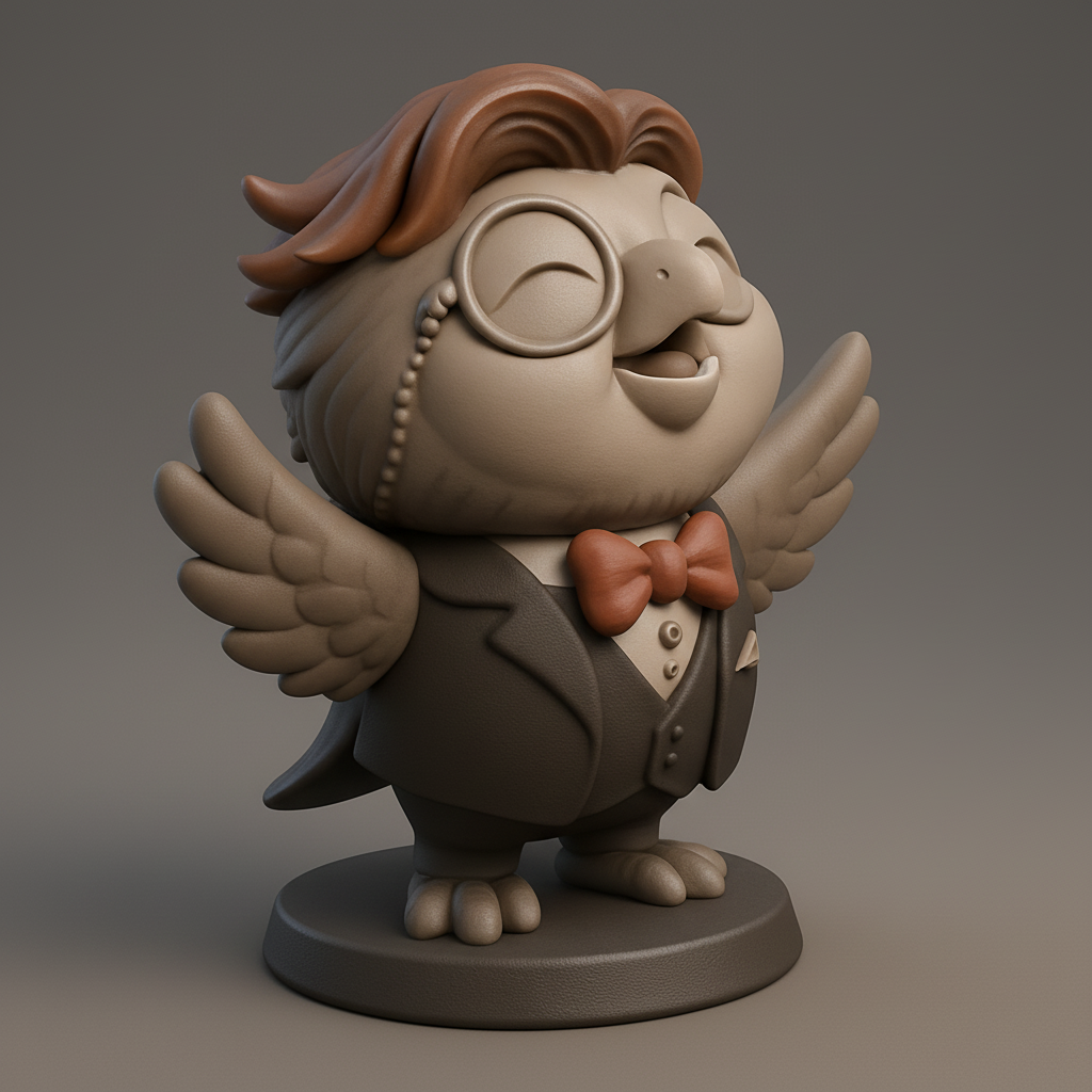 face to 3d model ai-3D portrait printing from photo_Dapper Owl Maestro: Joyful Desk Companion