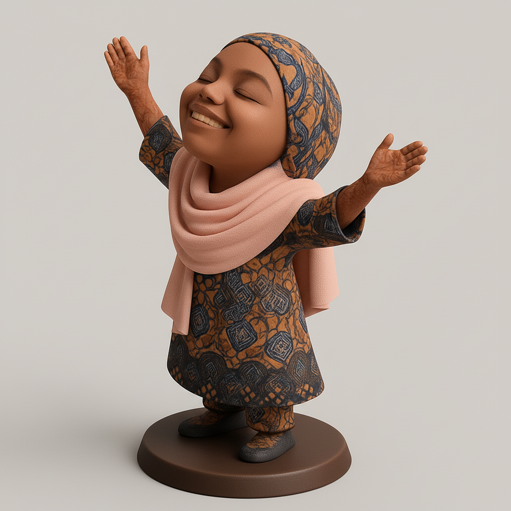 face to 3d model ai-3D portrait printing from photo_Joyful Girl in Hijab Figurine - Celebrate Faith & Happiness