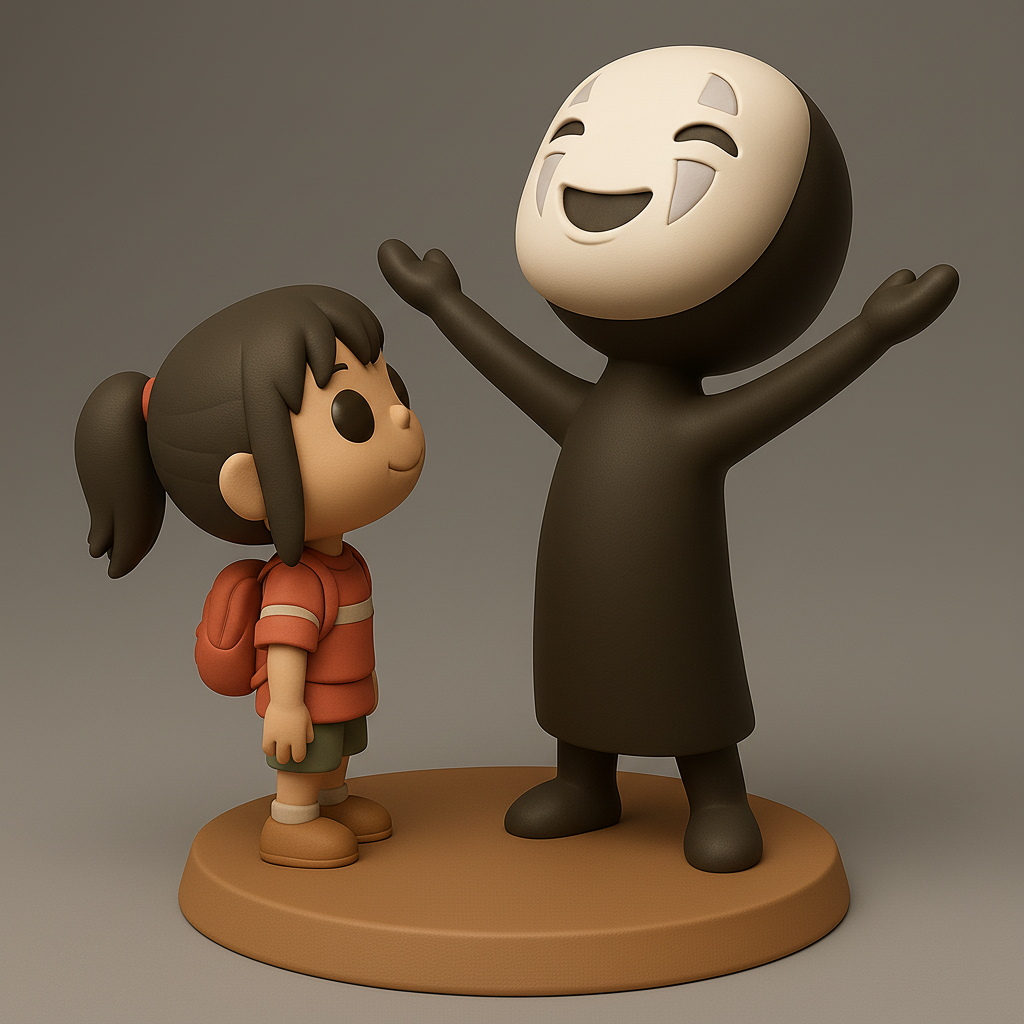 silhouette 3d printer maker-3d portrait printing_Charming Duo: Kid & Spirit Figurine