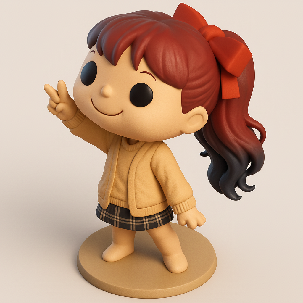 face to 3d model ai-3D portrait printing from photo_Adorable Chibi Girl Peace Sign Figure - Fun Collectible!