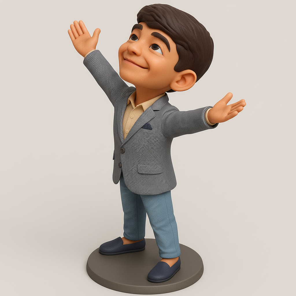 silhouette 3d printer maker-3d portrait printing_Cheerful Boy Figurine with Spread Arms