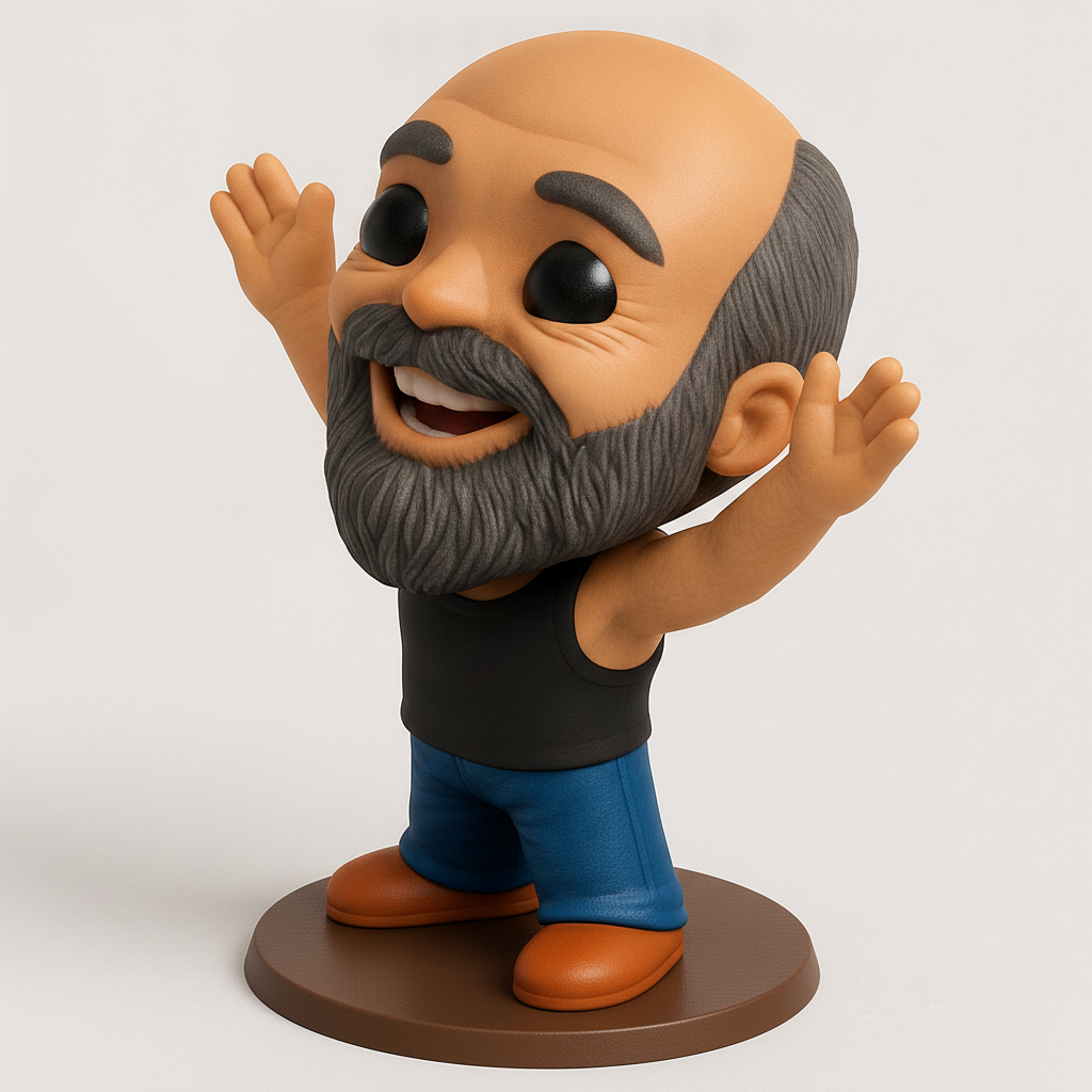 face to 3d model ai-3D portrait printing from photo_Happy Bearded Guy Figurine - Joyful Desk Buddy