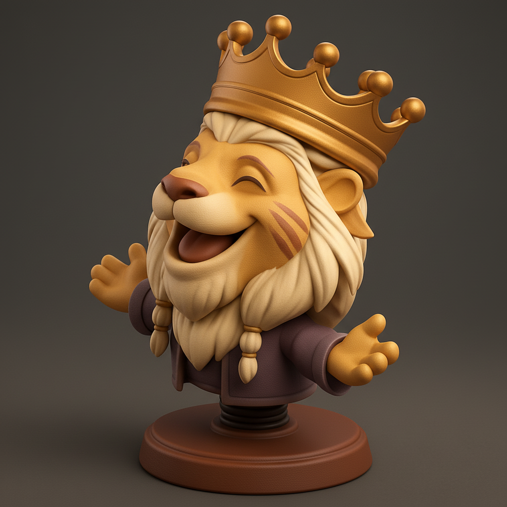 face anatomy 3d model-create 3d face model from photo_Happy King Lion Bobblehead - Cheerful Crowned Desk Buddy