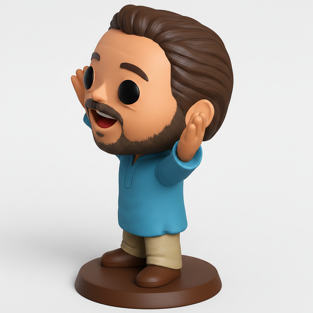face anatomy 3d model-create 3d face model from photo_Happy Waving Man | Funko-Style Collectible Figurine