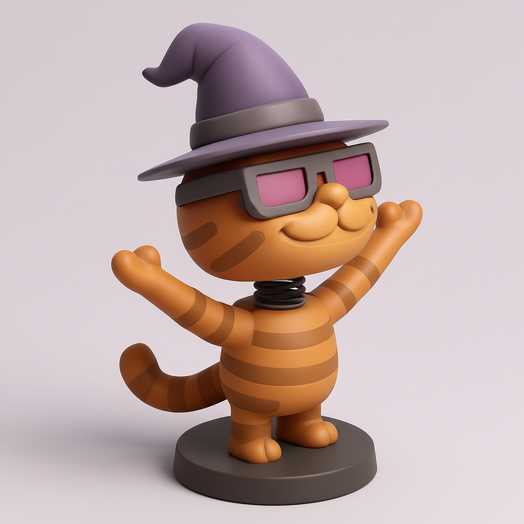 silhouette 3d printer maker-3d portrait printing_Spooky Cute Witch Cat Bobblehead for Fun Decor!
