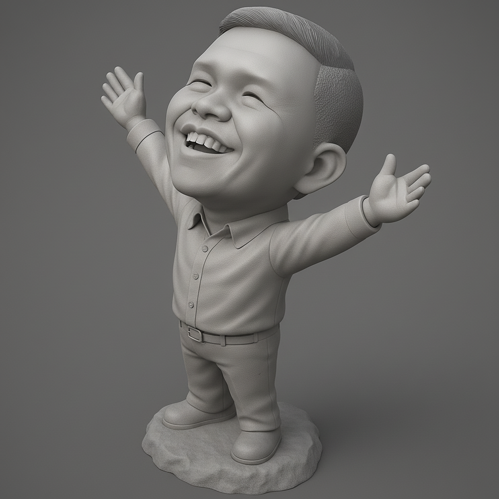 silhouette 3d printer maker-3d portrait printing_Embrace Joy: Happy Bobblehead Statue