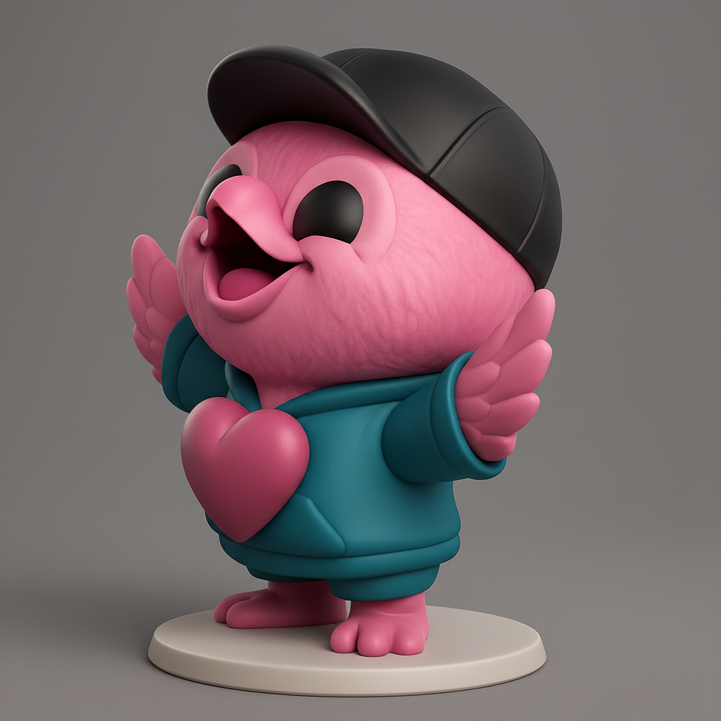 face to 3d model ai-3D portrait printing from photo_Happy Heart Flamingo Character Figurine