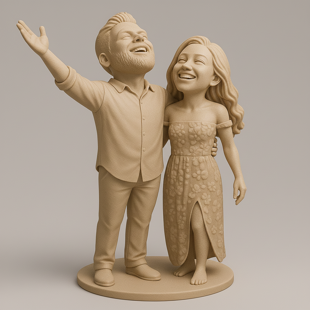 silhouette 3d printer maker-3d portrait printing_Joyful Couple Figurine for 3D Printing