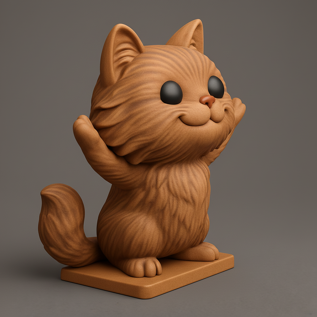 face to 3d model ai-3D portrait printing from photo_Happy Waving Cat Figurine - Adorable Desk Buddy