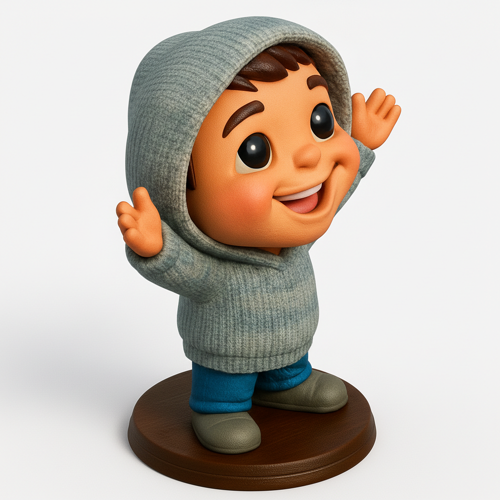 face anatomy 3d model-create 3d face model from photo_Joyful Hooded Buddy: Easy-Print Figurine!