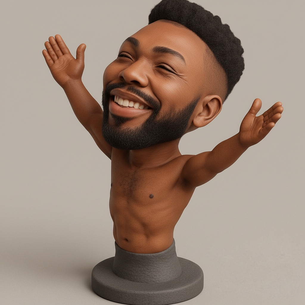 face anatomy 3d model-create 3d face model from photo_Joyful Bobblehead with Muscular Arms