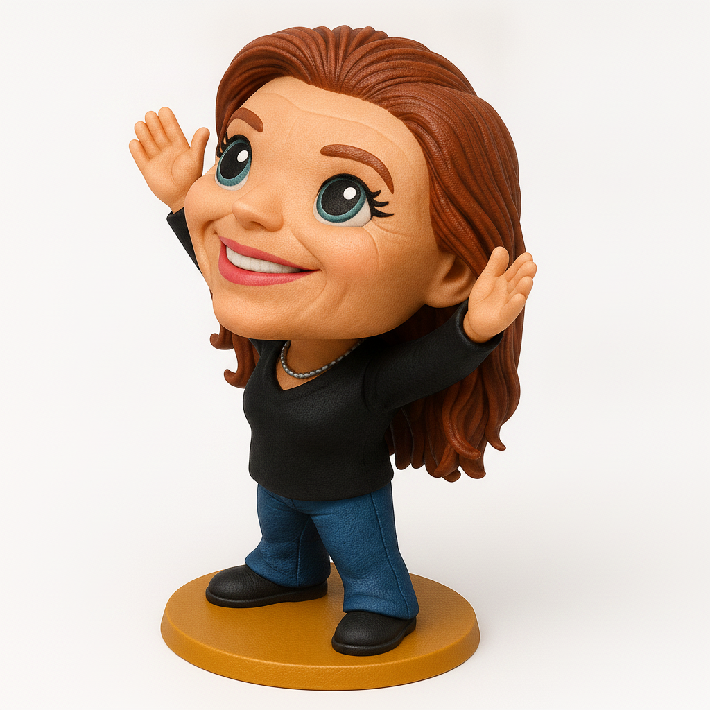 face anatomy 3d model-create 3d face model from photo_Joyful Woman Bobblehead - Expressive Character Figurine