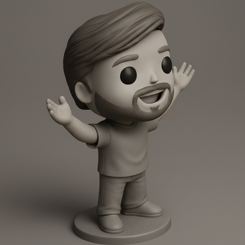 face anatomy 3d model-create 3d face model from photo_Enthusiastic Funko-Style Bearded Man Collectible
