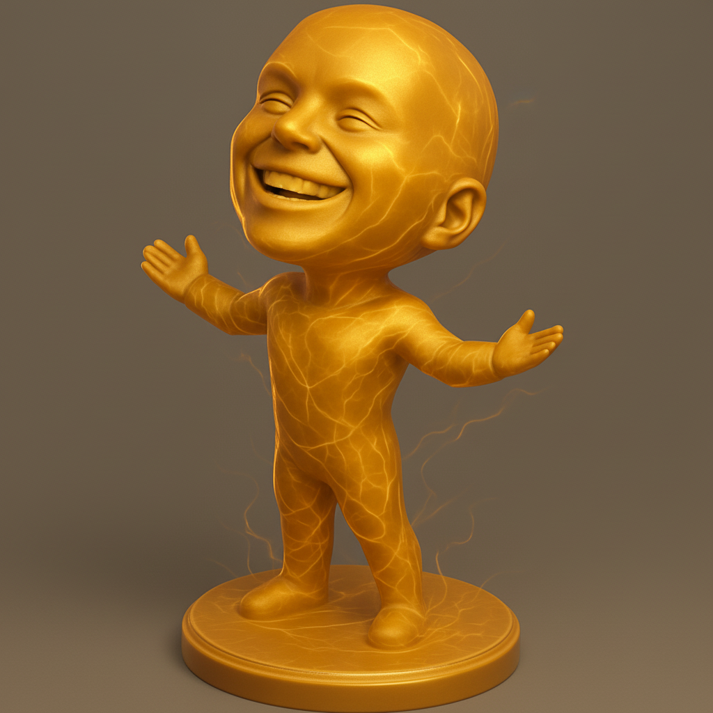 silhouette 3d printer maker-3d portrait printing_Golden Radiant Joy Statue: Embrace Positive Energy!
