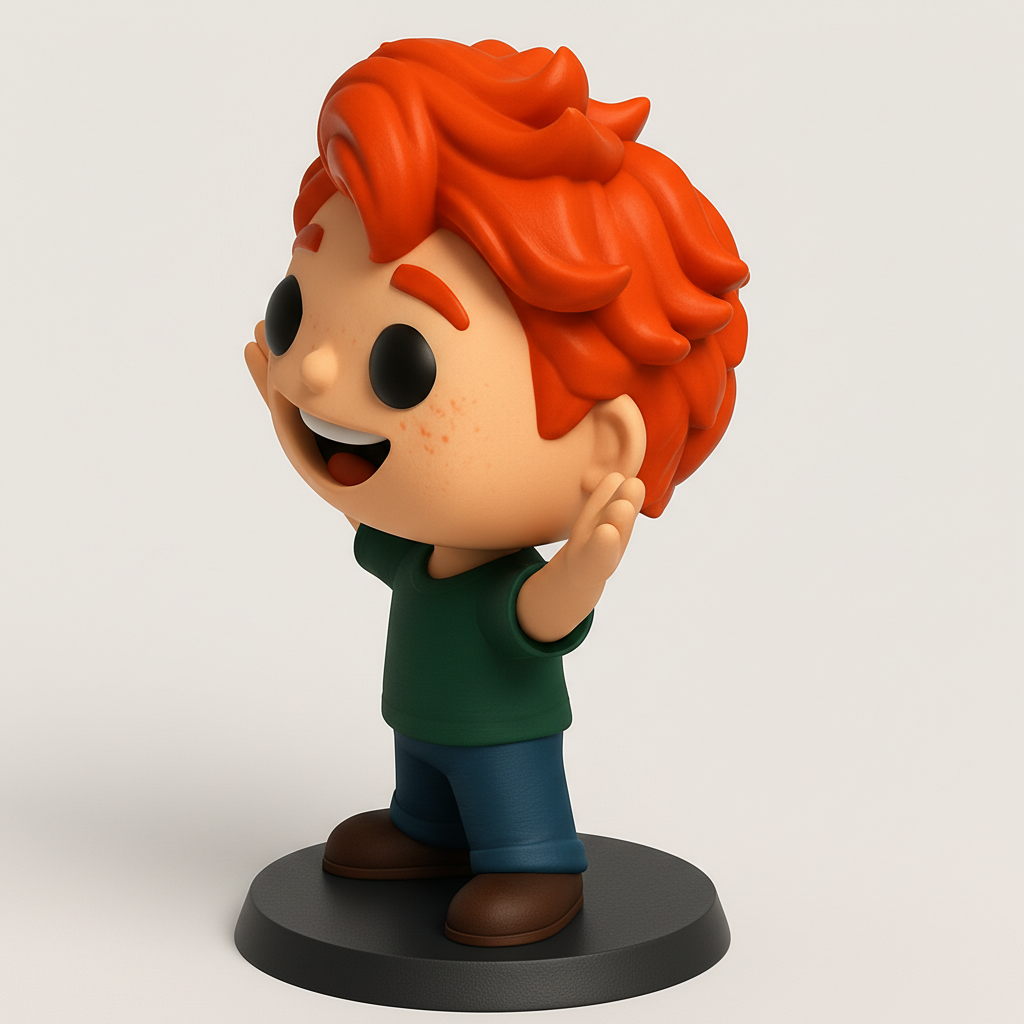 face anatomy 3d model-create 3d face model from photo_Smiling Redhead Funko-Style Figure: Desk Buddy!
