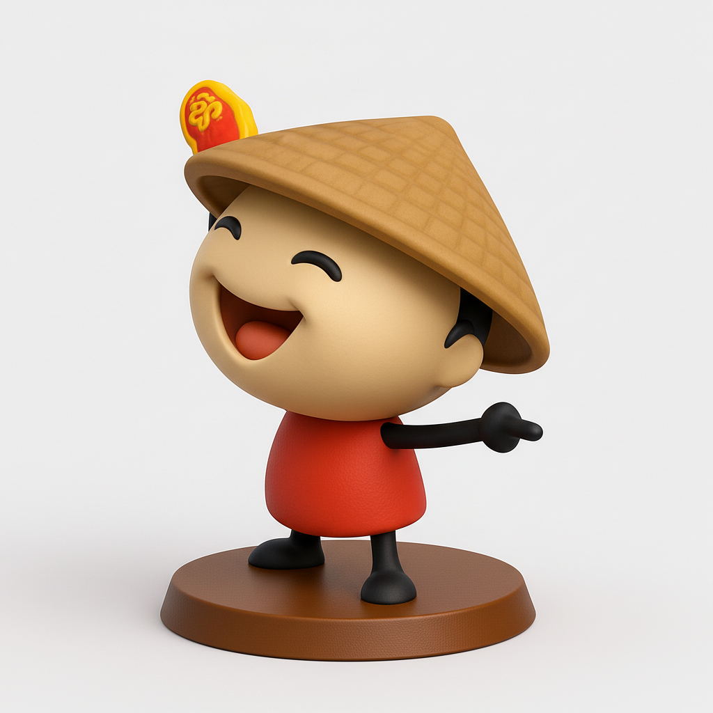 face anatomy 3d model-create 3d face model from photo_Happy Asian Figurine with Lucky Coin Model