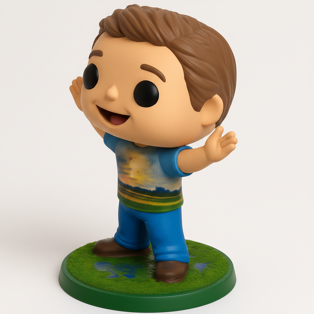 face to 3d model ai-3D portrait printing from photo_Custom Funko-Style Joyful Figure with Landscape Tee