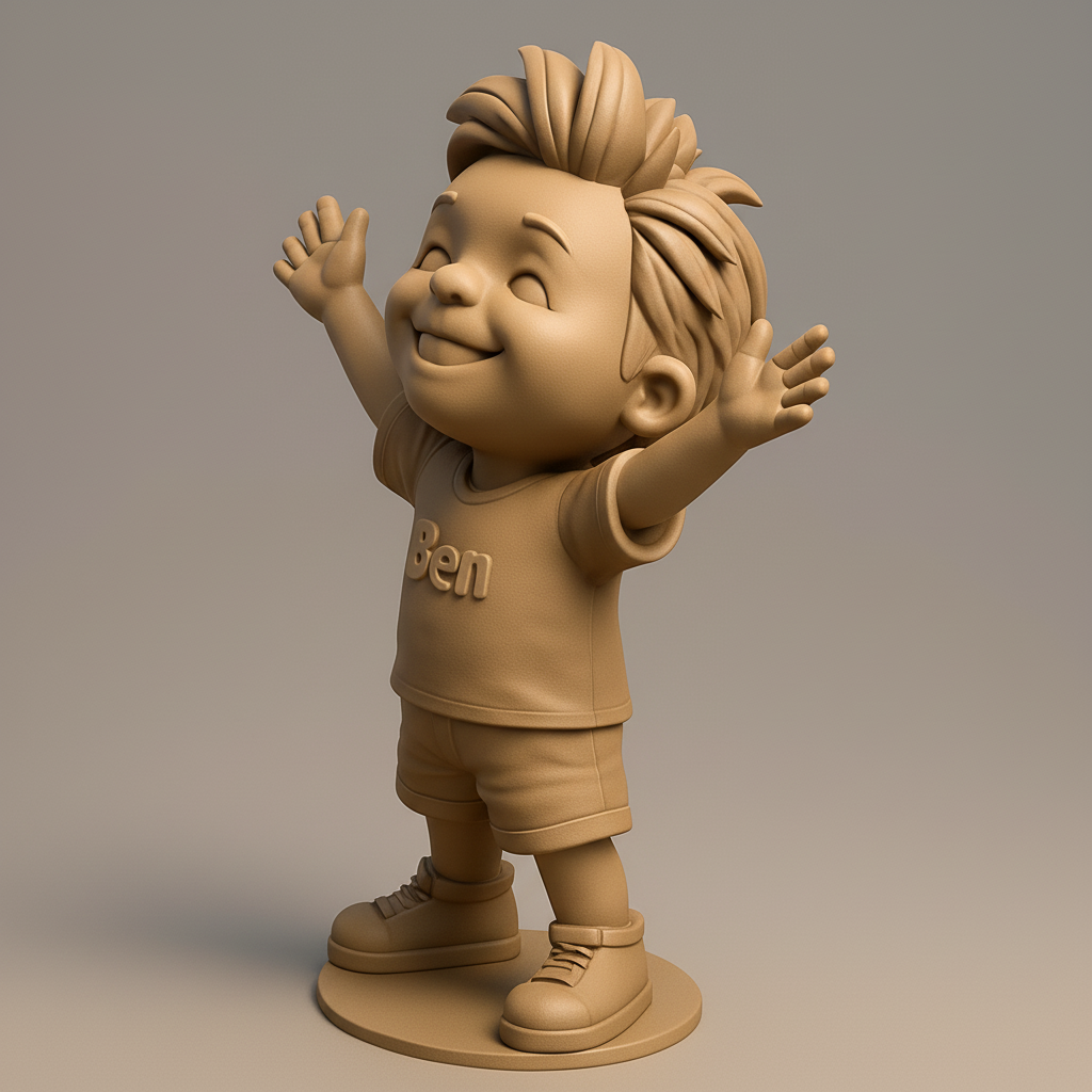face anatomy 3d model-create 3d face model from photo_Joyful Ben Hugs - Cute Cartoon Boy Figurine