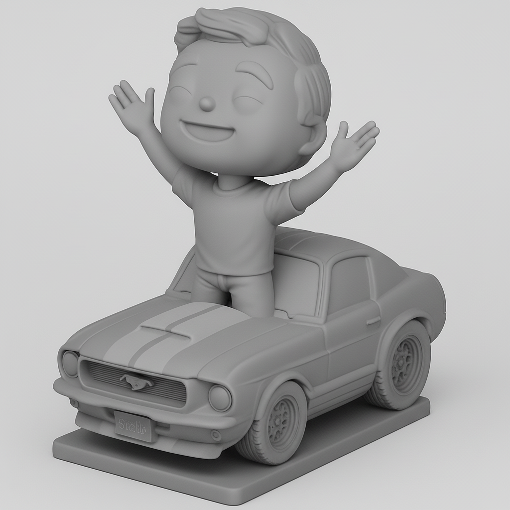 face anatomy 3d model-create 3d face model from photo_Vintage Mustang Joyride: Happy Driver Figurine