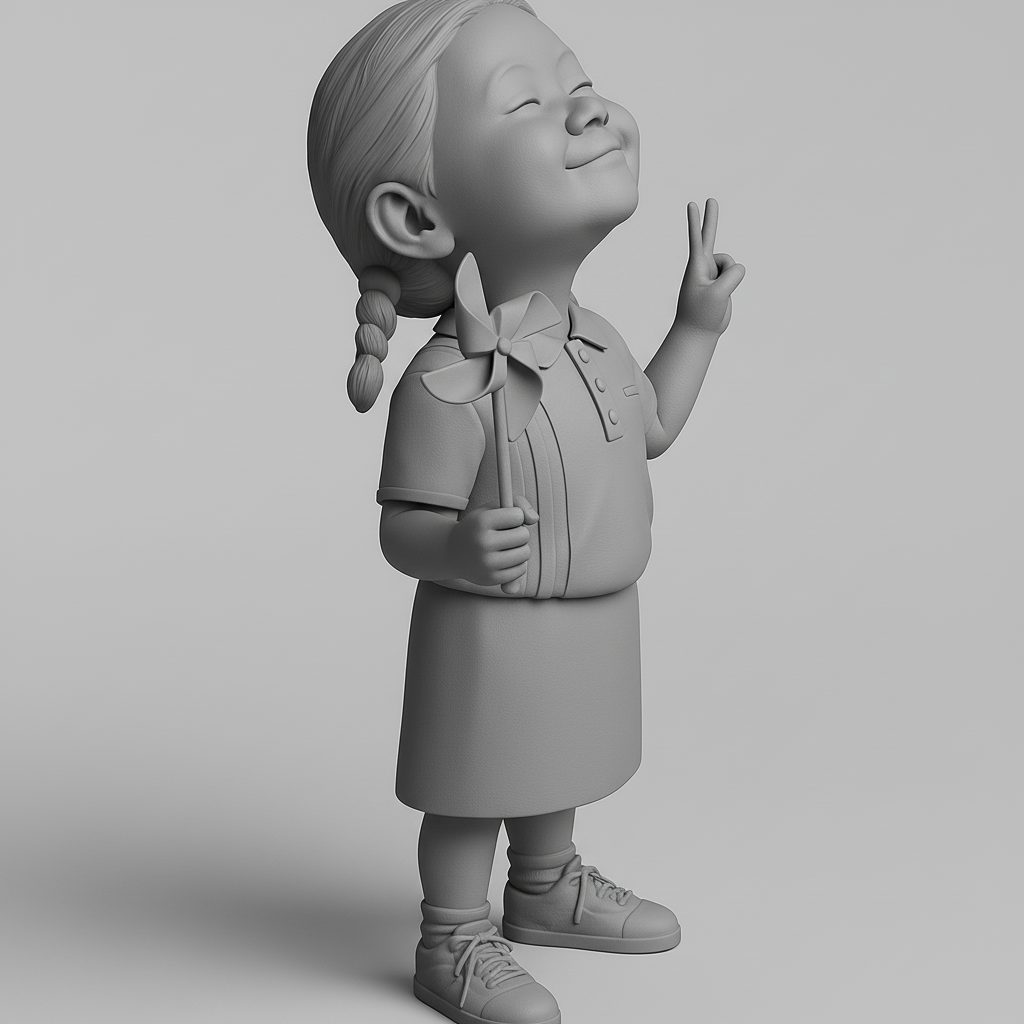 face anatomy 3d model-create 3d face model from photo_Joyful Girl with Pinwheel Figurine