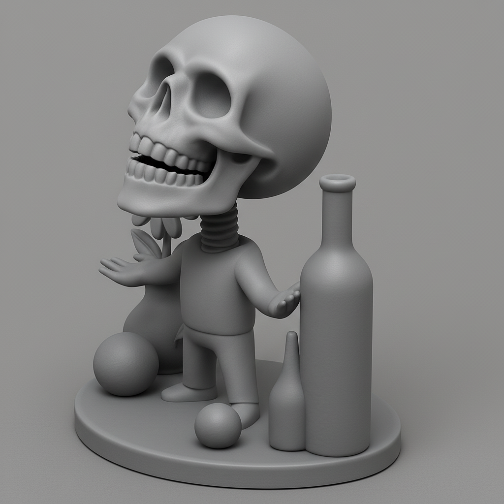 face anatomy 3d model-create 3d face model from photo_Whimsical Skeleton Still Life: Print & Display Art