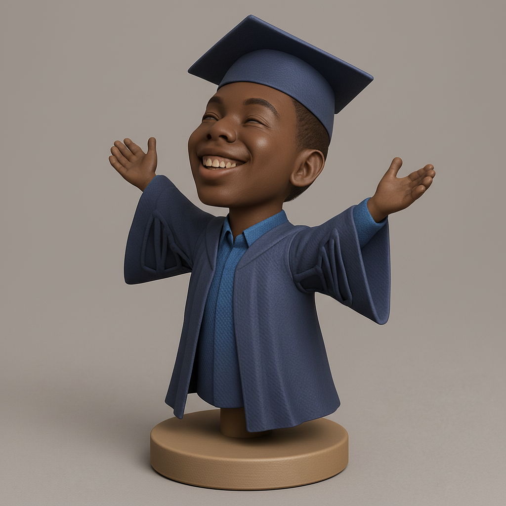 face to 3d model ai-3D portrait printing from photo_Celebrate Success: Joyful Graduate Bobblehead Keepsake