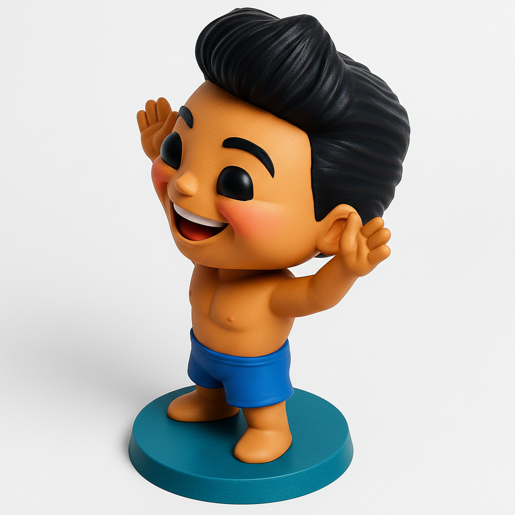 face to 3d model ai-3D portrait printing from photo_Beach Day Joy: Happy Waving Boy Figurine
