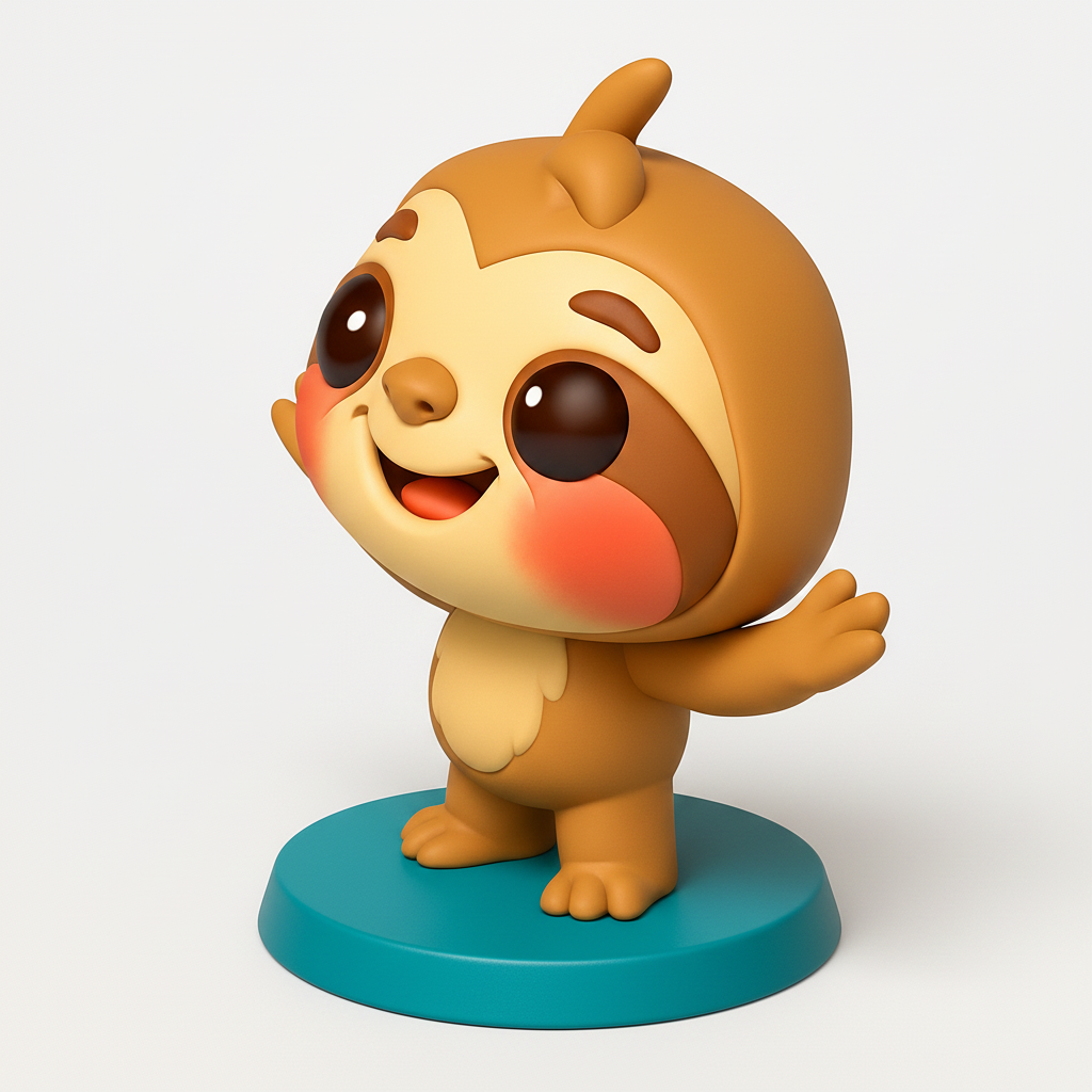 face anatomy 3d model-create 3d face model from photo_Happy Sloth Buddy Figurine - Adorable Desk Decor Print