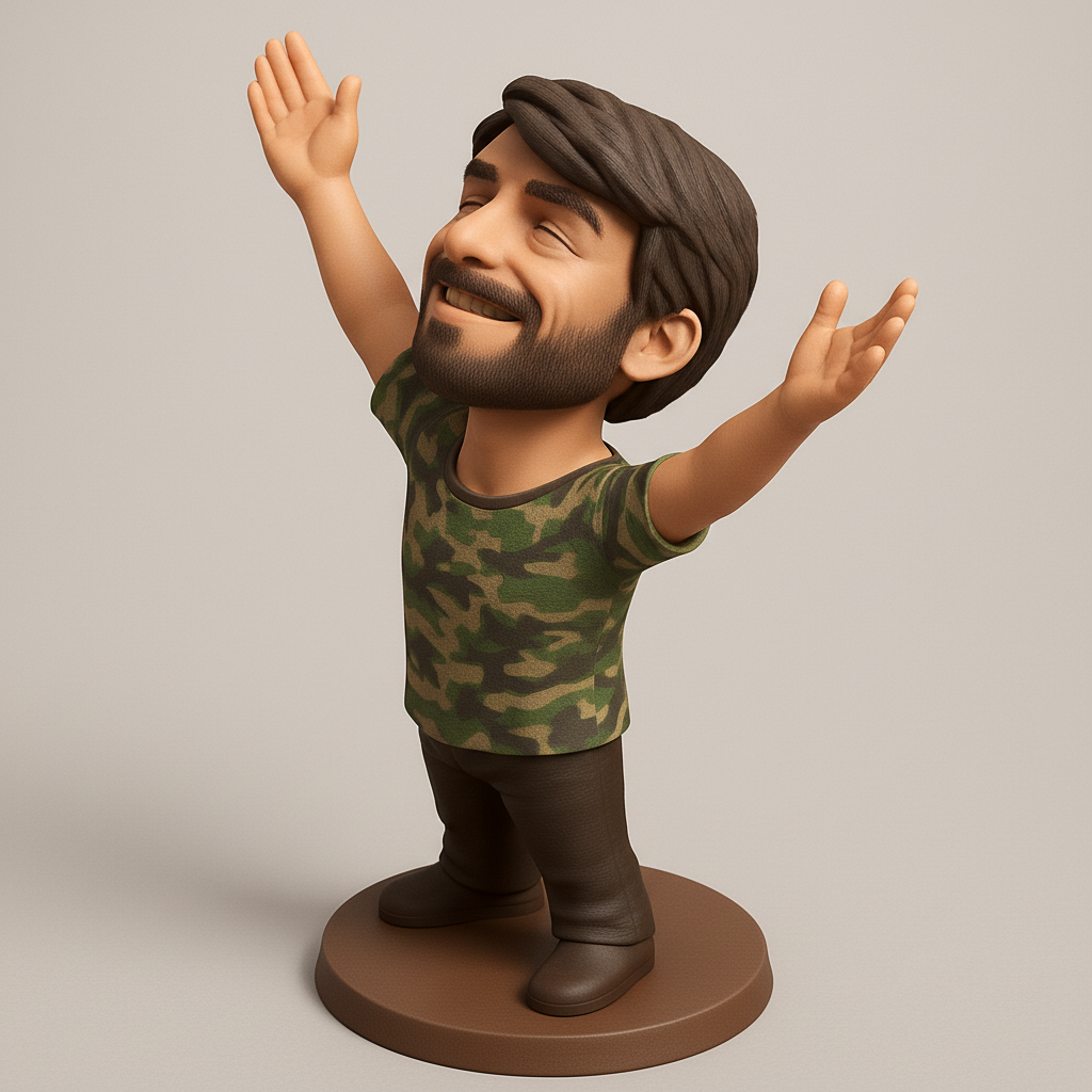 face anatomy 3d model-create 3d face model from photo_Embrace Joy: Victorious Camo Man Figurine