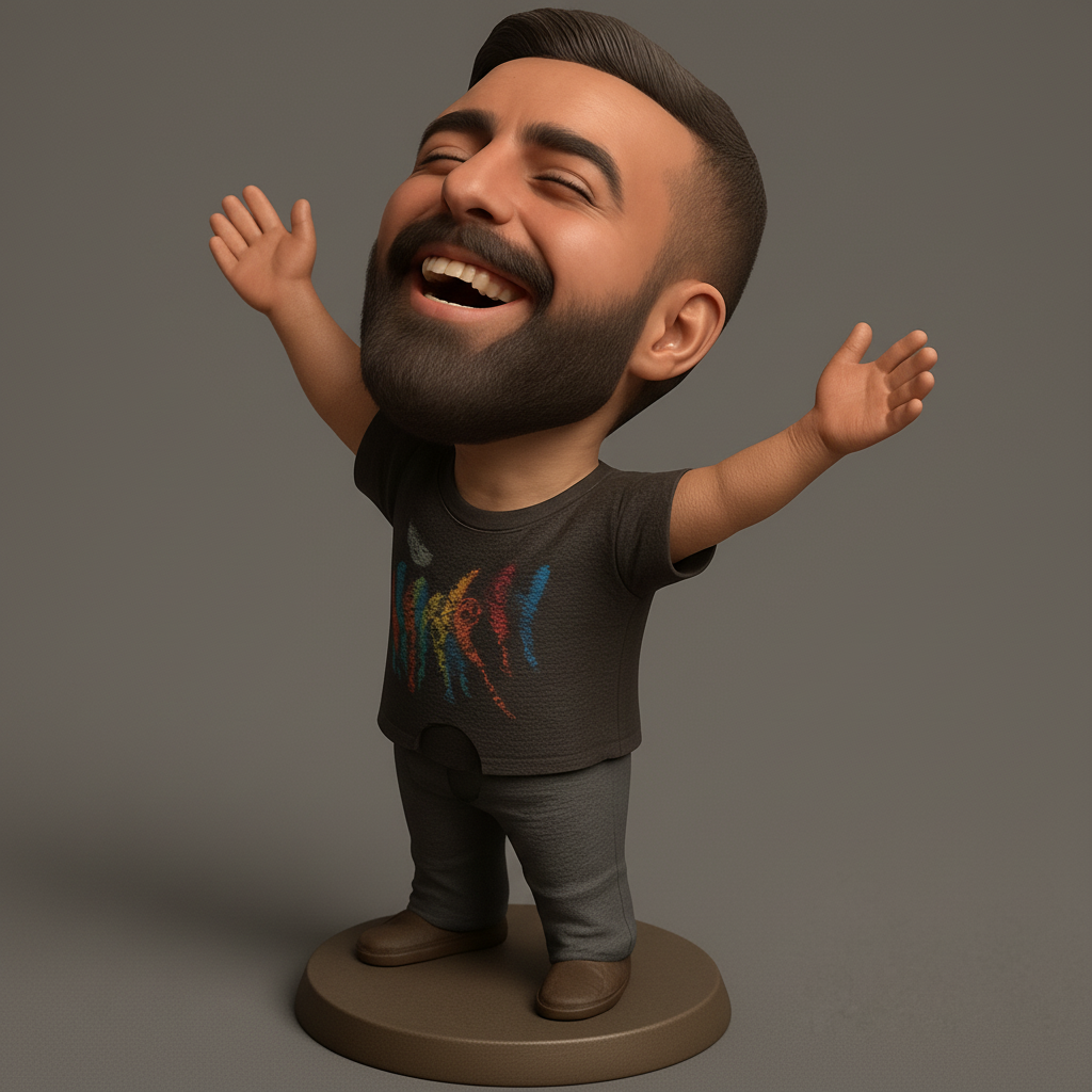 face anatomy 3d model-create 3d face model from photo_Exuberant Bearded Chibi Figurine - Pure Joy Print!