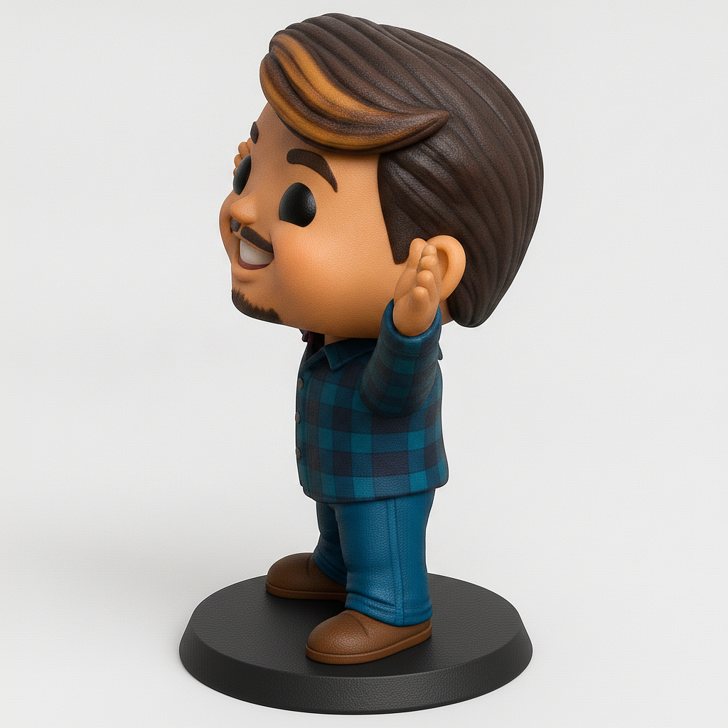 face to 3d model ai-3D portrait printing from photo_Friendly Funko-Style Plaid Shirt Character Figurine