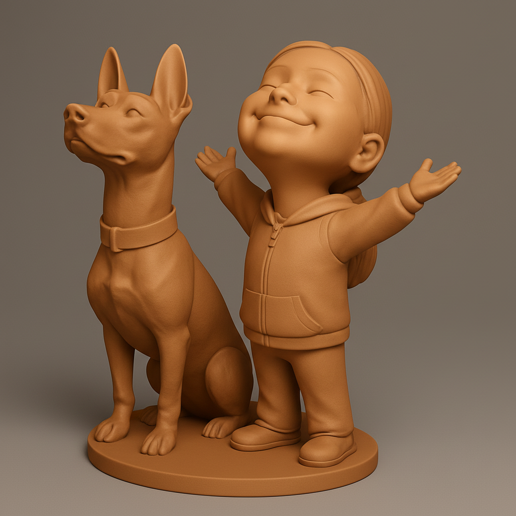 face anatomy 3d model-create 3d face model from photo_Wholesome Happiness: Child & Dog Friendship Statue