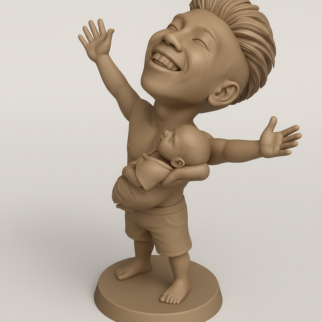 face anatomy 3d model-create 3d face model from photo_Joyful Father and Baby Figurine
