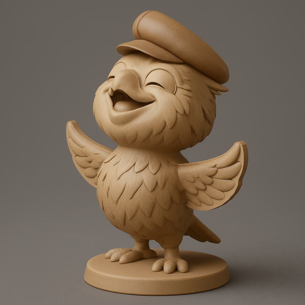 face anatomy 3d model-create 3d face model from photo_Joyful Bird with Cap Desk Buddy - Expressive 3D Print