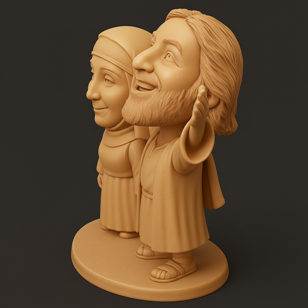 face anatomy 3d model-create 3d face model from photo_Joyful Faith Duo: Smiling Jesus & Nun 3D Caricature