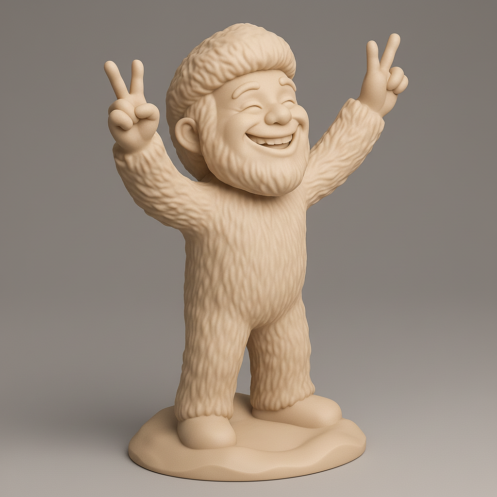 silhouette 3d printer maker-3d portrait printing_Cheerful Yeti Figurine with Peace Sign
