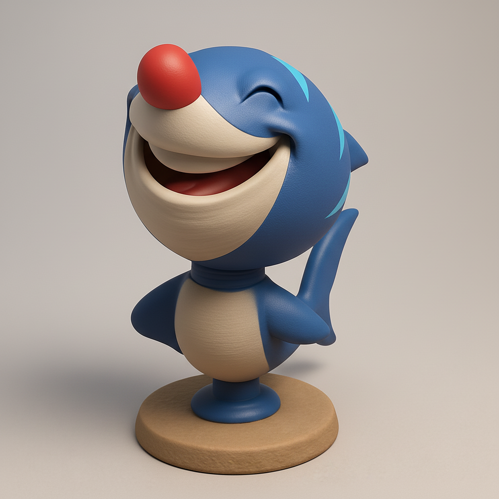 silhouette 3d printer maker-3d portrait printing_Joyful Blue Shark Figurine | Perfect Desk Companion