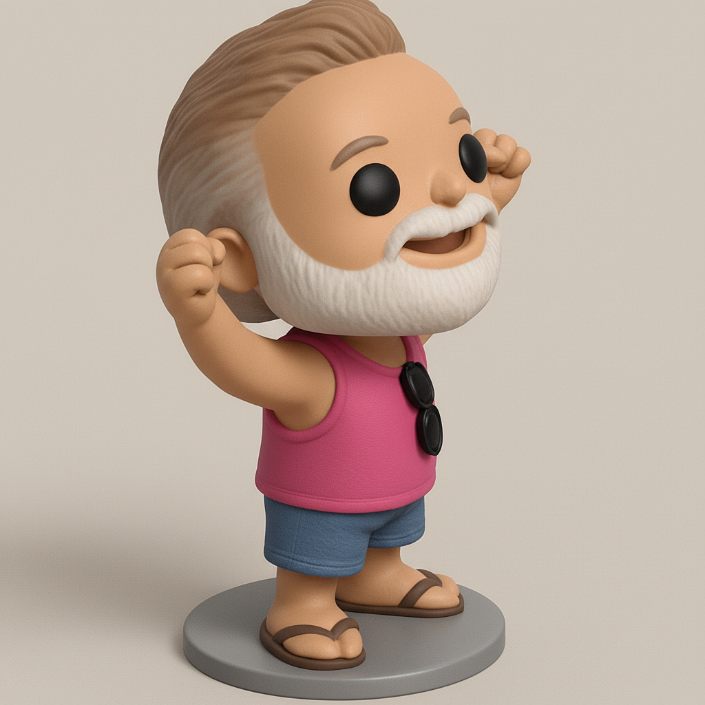 face to 3d model ai-3D portrait printing from photo_Vacation Vibes: Happy Bearded Funko Style Dude