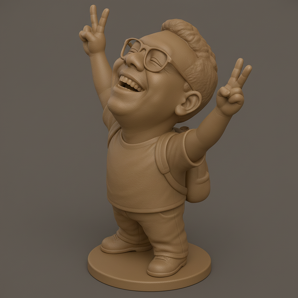 face anatomy 3d model-create 3d face model from photo_Joyful Kid Statue with Peace Sign