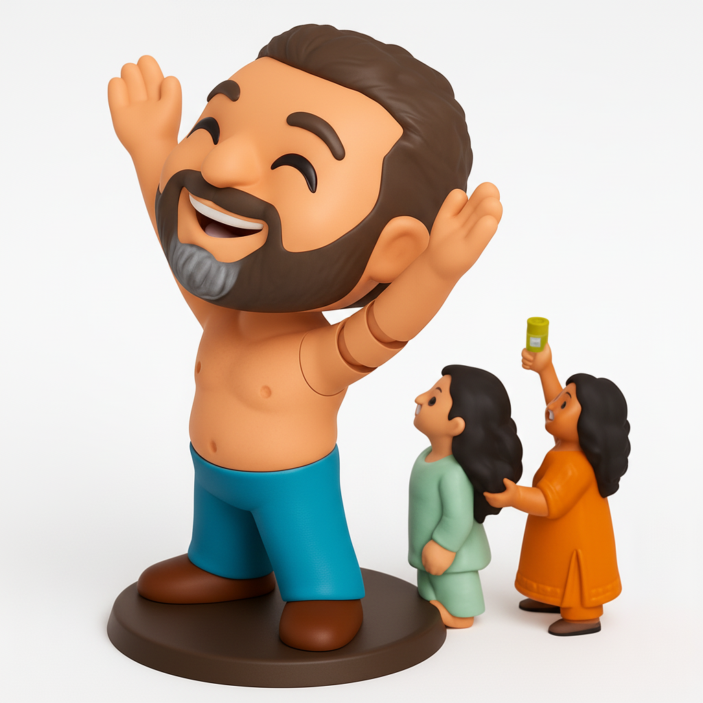 face to 3d model ai-3D portrait printing from photo_Celebrate Self-Care: Joyful Man & Family Figurine