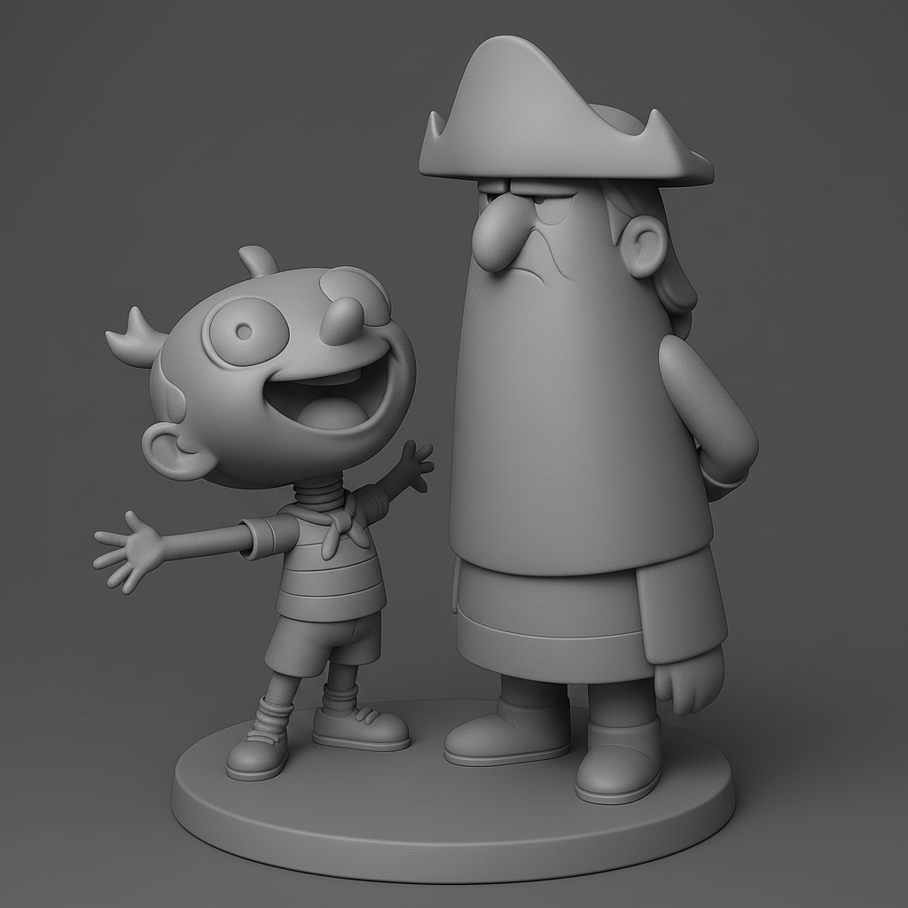 face anatomy 3d model-create 3d face model from photo_Whimsical Pirate and Boy Duo Figurine