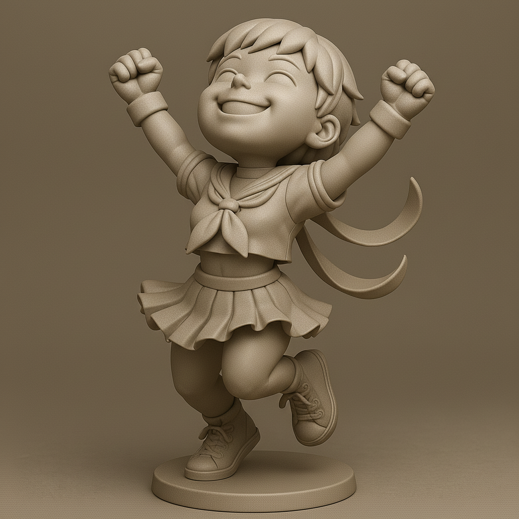 silhouette 3d printer maker-3d portrait printing_Joyful Cheerful Girl 3D Model