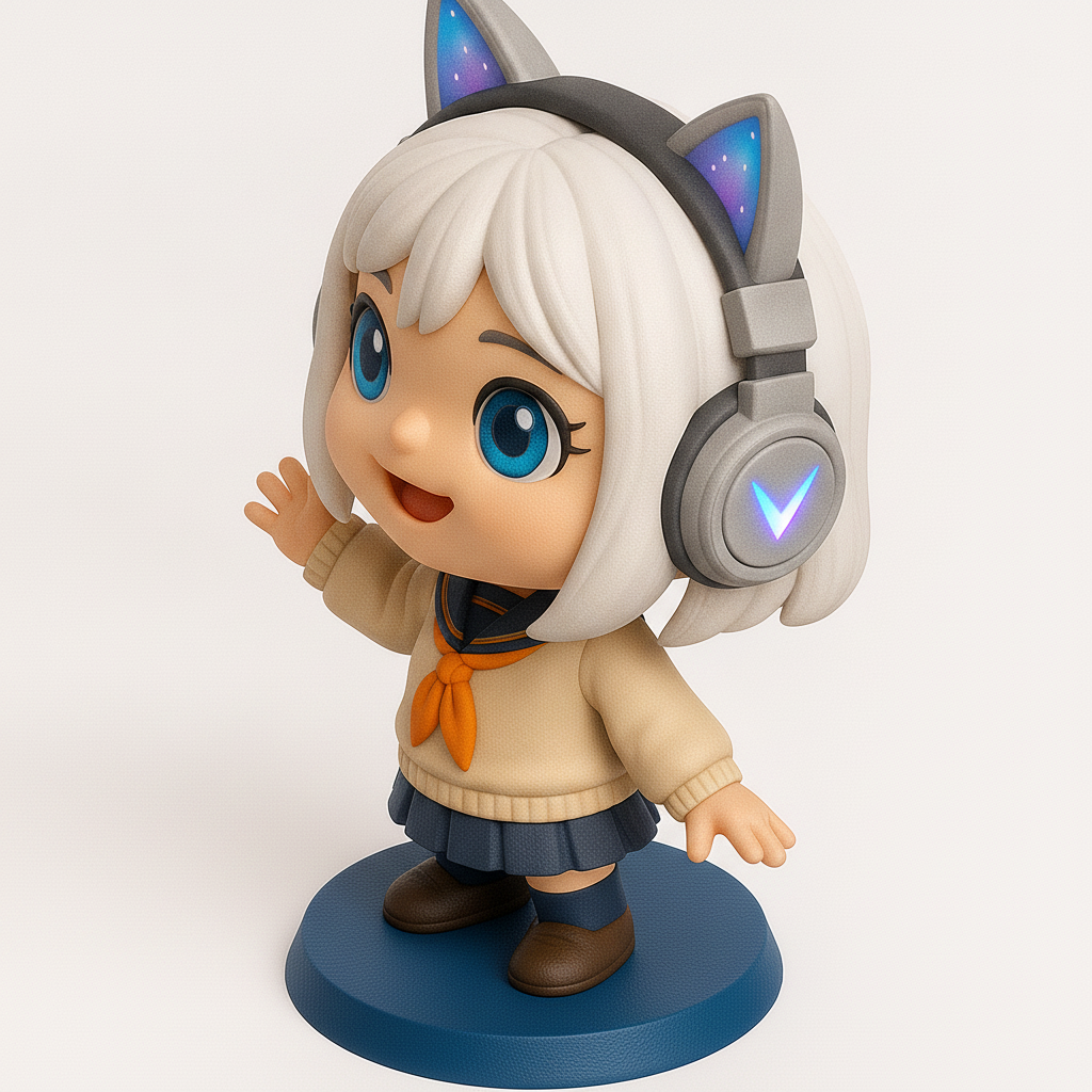 face anatomy 3d model-create 3d face model from photo_Cute Chibi Gamer Girl with Light-Up Cat Ears Figure