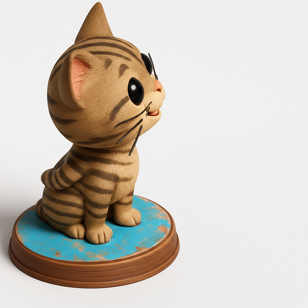 face to 3d model ai-3D portrait printing from photo_Charming Big-Eyed Kitty Statue - Fun 3D Print & Decor