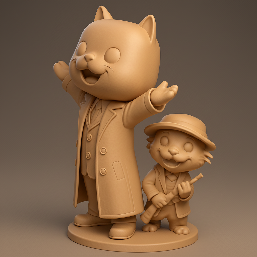 face to 3d model ai-3D portrait printing from photo_Whimsical Cat & Sidekick Statue